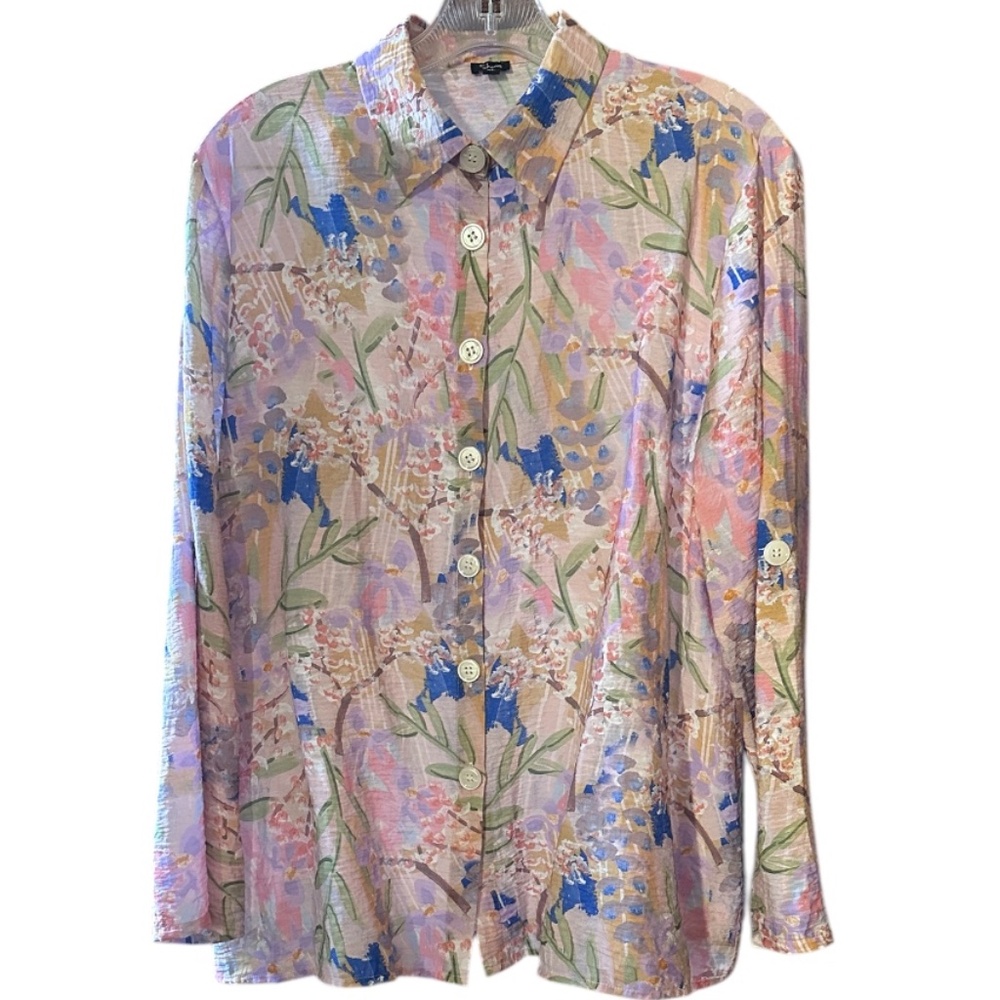 Beautiful SHANA XL Women's Textured Botanical 'Watercolor' Shirt-Jacket